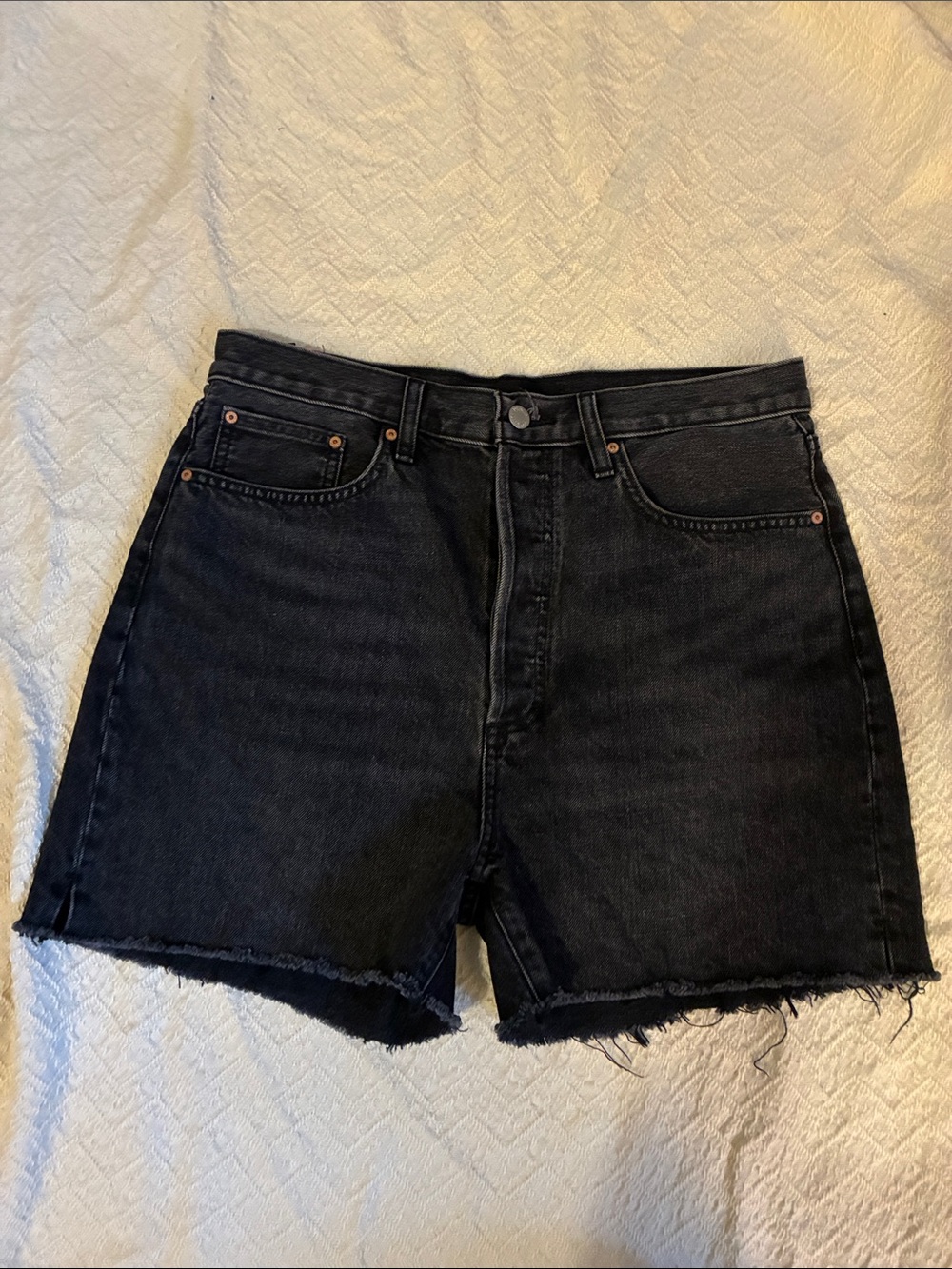 Denim Forum Black Raw-Hem High-Rise Jean Shorts